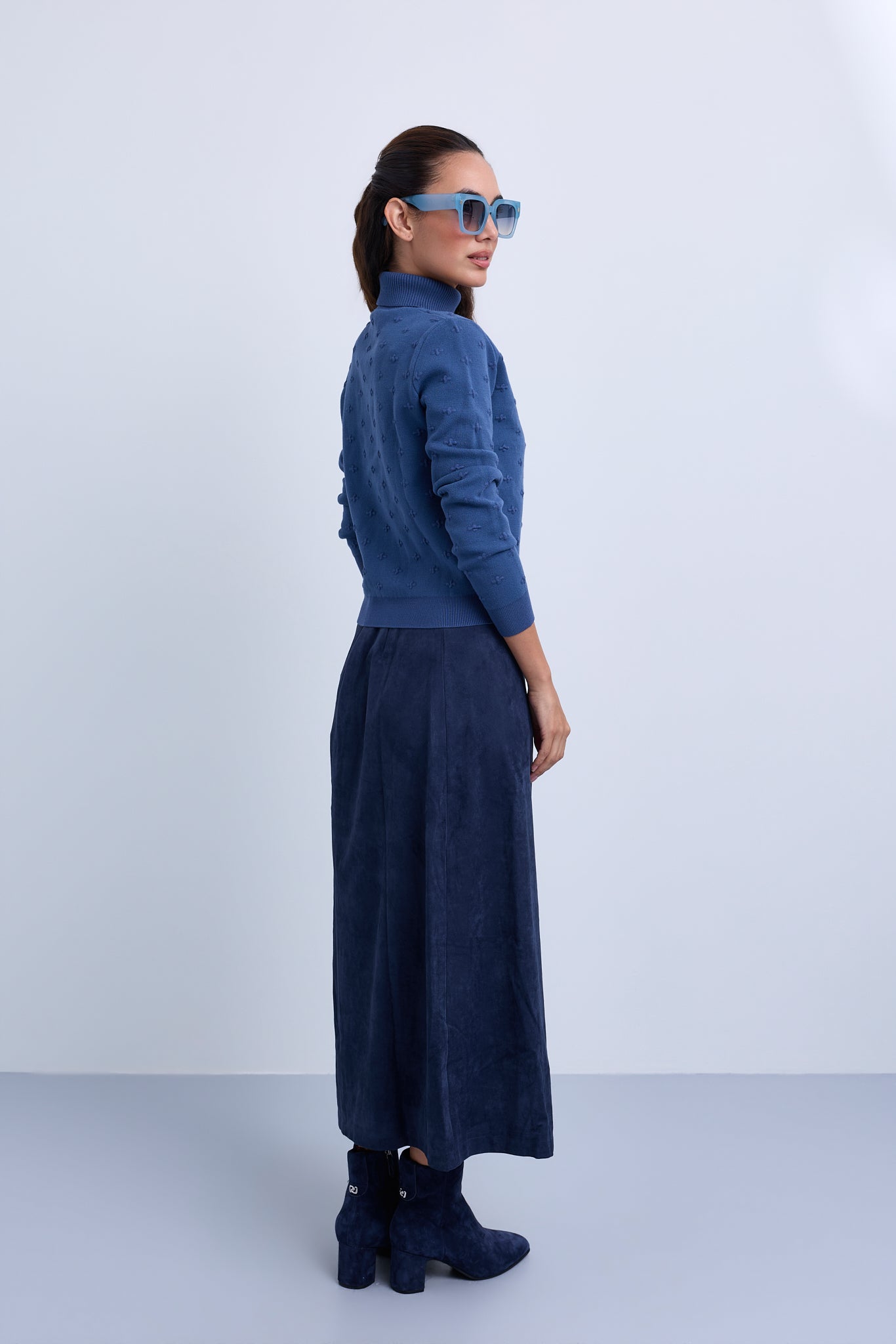 Midi Length Straight Suede Skirt