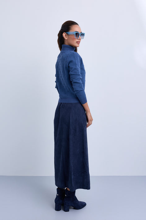 Midi Length Straight Suede Skirt