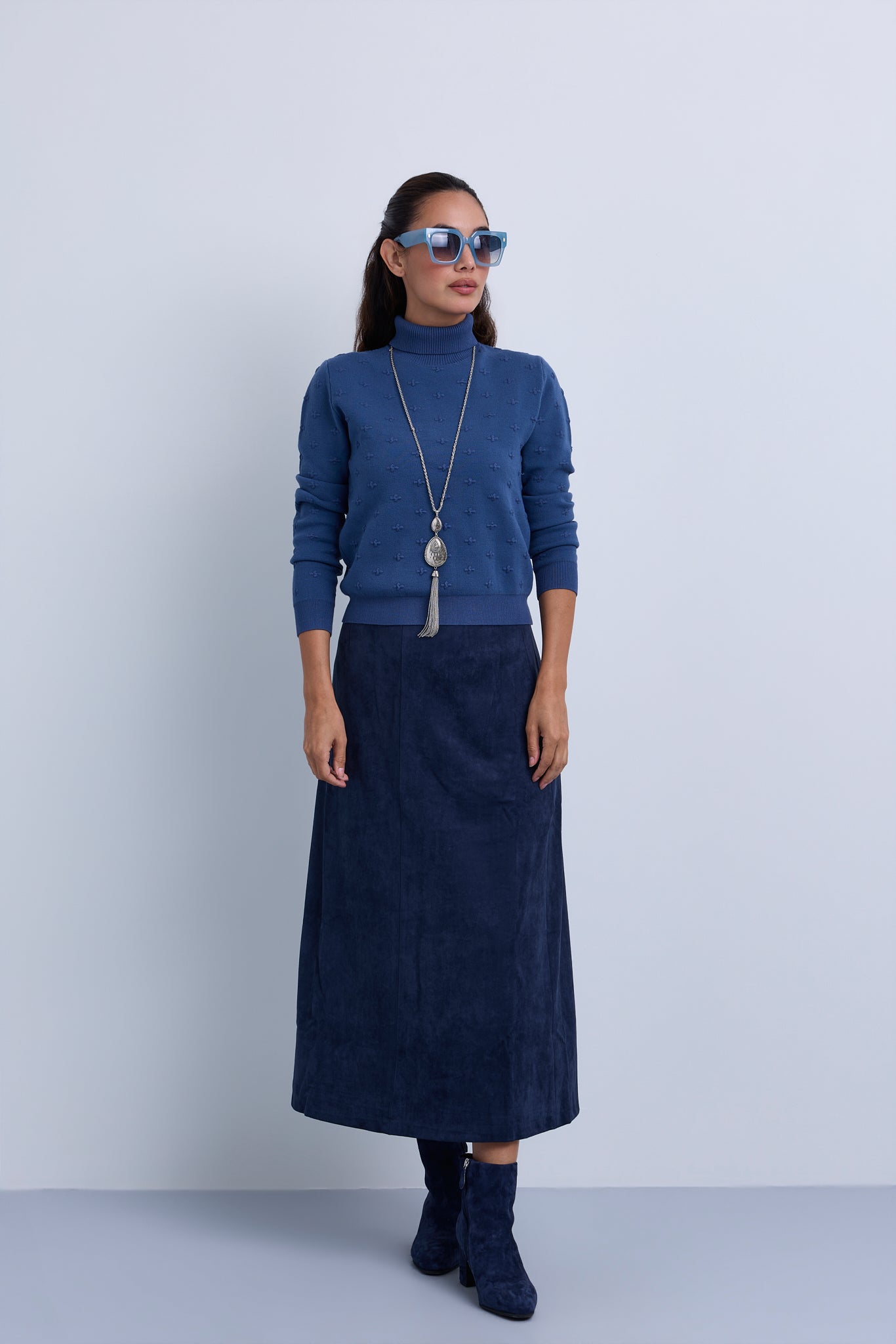 Midi Length Straight Suede Skirt