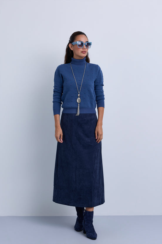 Midi Length Straight Suede Skirt