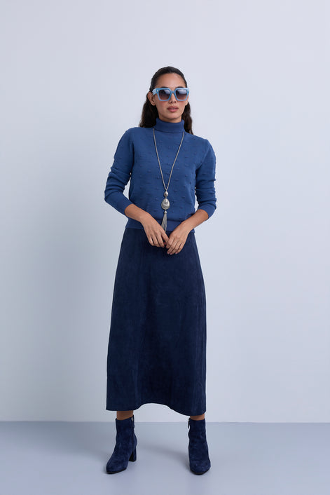 Midi Length Straight Suede Skirt