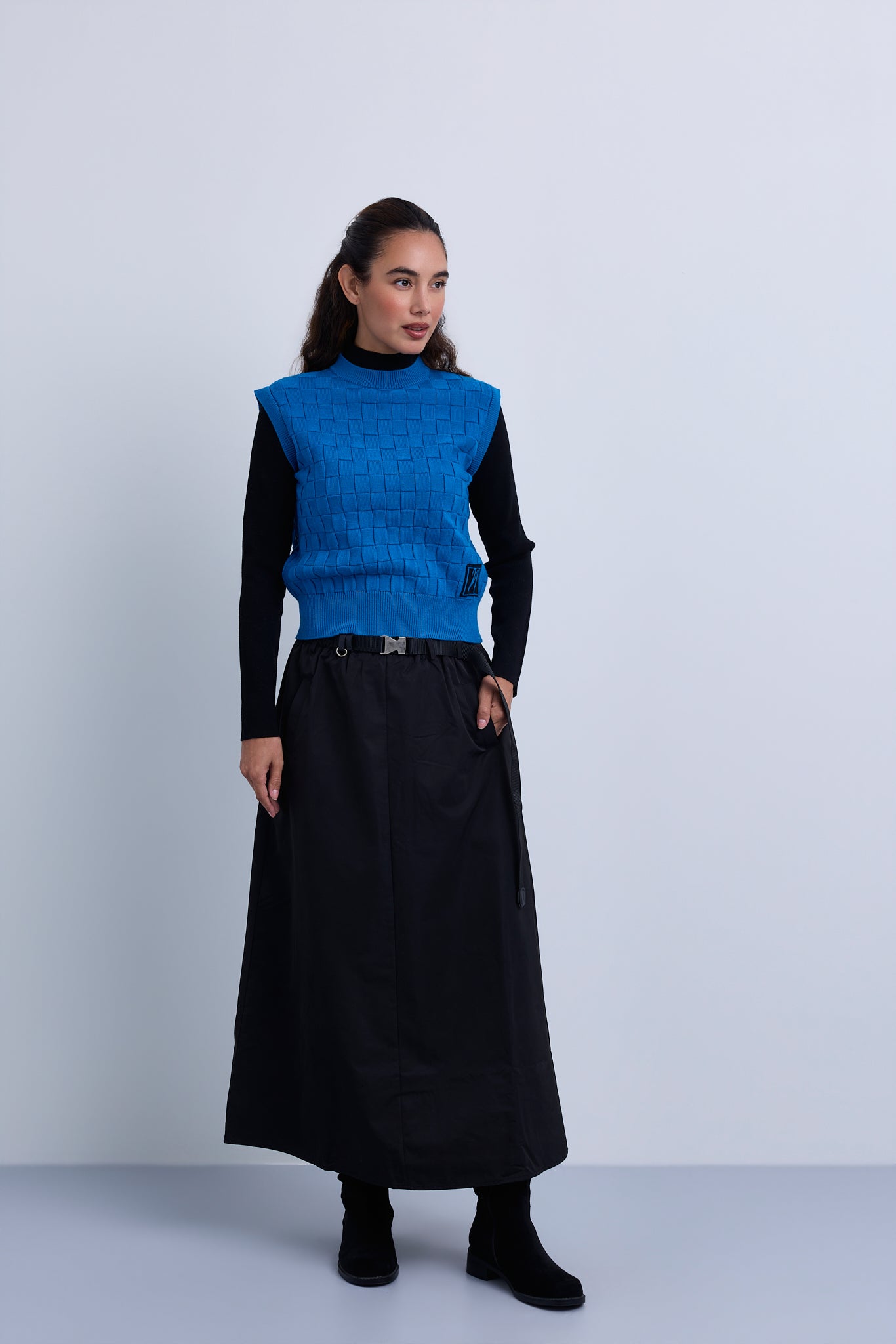 Aline Taffeta Skirt with Seatbelt Buckle Belt