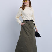 Aline Taffeta Skirt with Seatbelt Buckle Belt