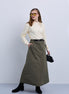 Aline Taffeta Skirt with Seatbelt Buckle Belt - Green