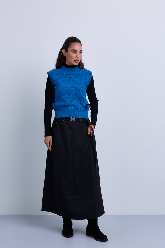 Aline Taffeta Skirt with Seatbelt Buckle Belt