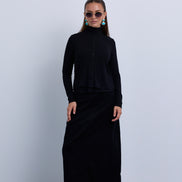2in1 Look Button Front High Neck Jersey Top