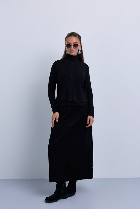 2in1 Look Button Front High Neck Jersey Top