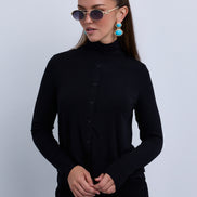 2in1 Look Button Front High Neck Jersey Top