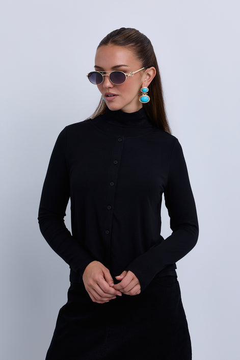 2in1 Look Button Front High Neck Jersey Top