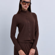 2in1 Look Button Front High Neck Jersey Top