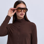 2in1 Look Button Front High Neck Jersey Top