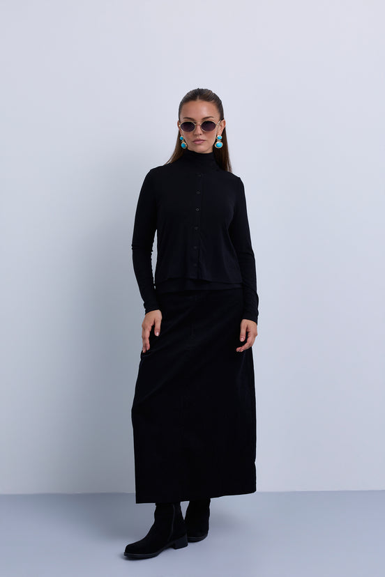 2in1 Look Button Front High Neck Jersey Top