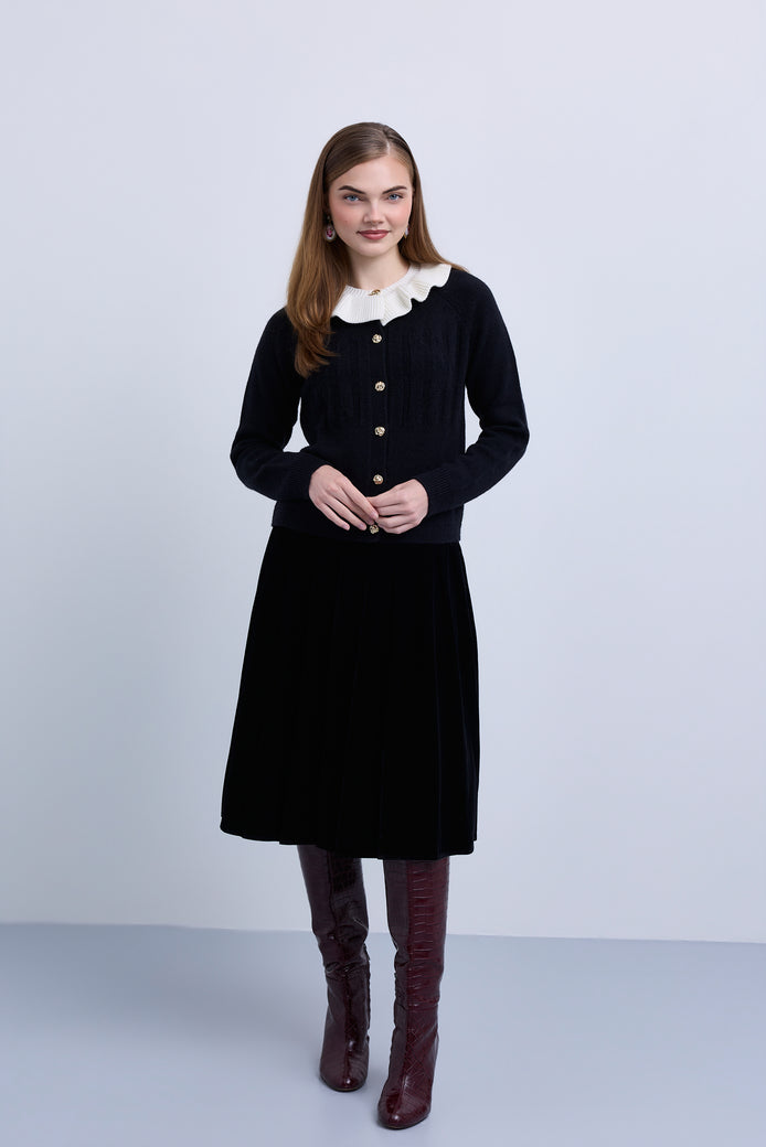 Wide Pleat Velvet Skirt