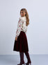 Wide Pleat Velvet Skirt - Burgundy