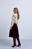 Wide Pleat Velvet Skirt - Burgundy