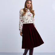 Wide Pleat Velvet Skirt