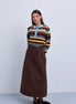 Denim Maxi Skirt with Feature Pockets - Brown