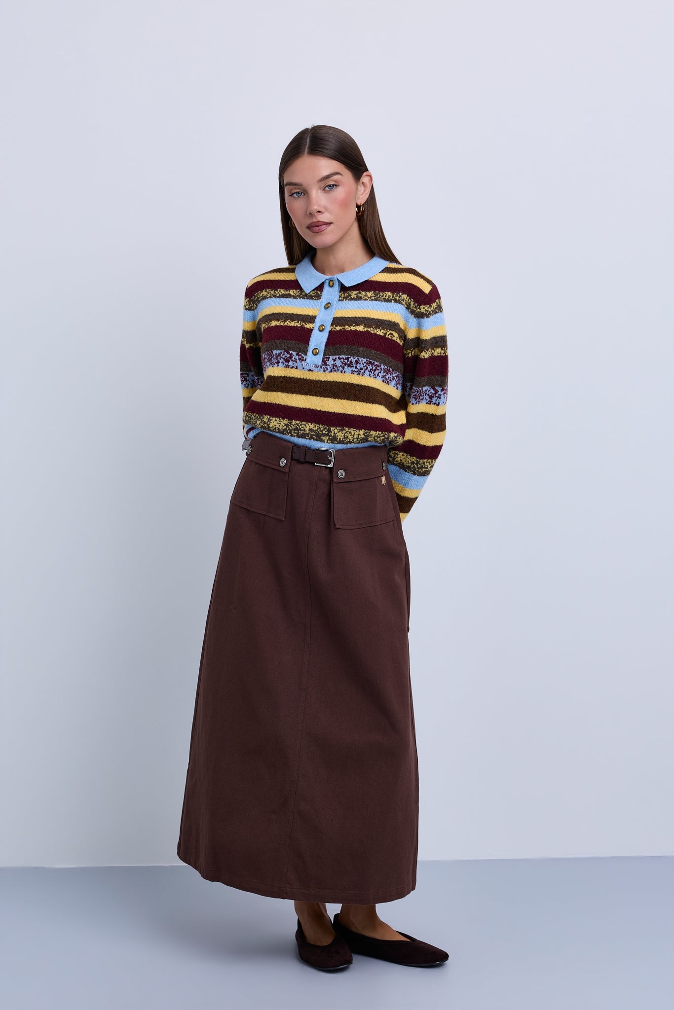 Denim Maxi Skirt with Feature Pockets