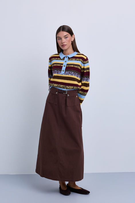 Denim Maxi Skirt with Feature Pockets
