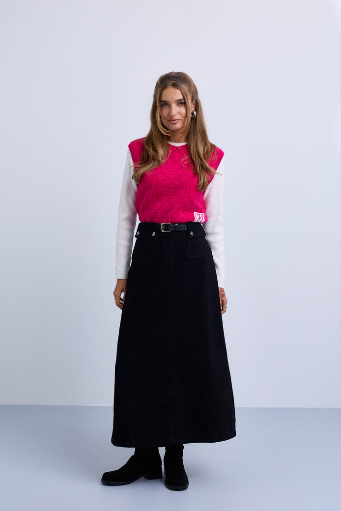 Denim Maxi Skirt with Feature Pockets