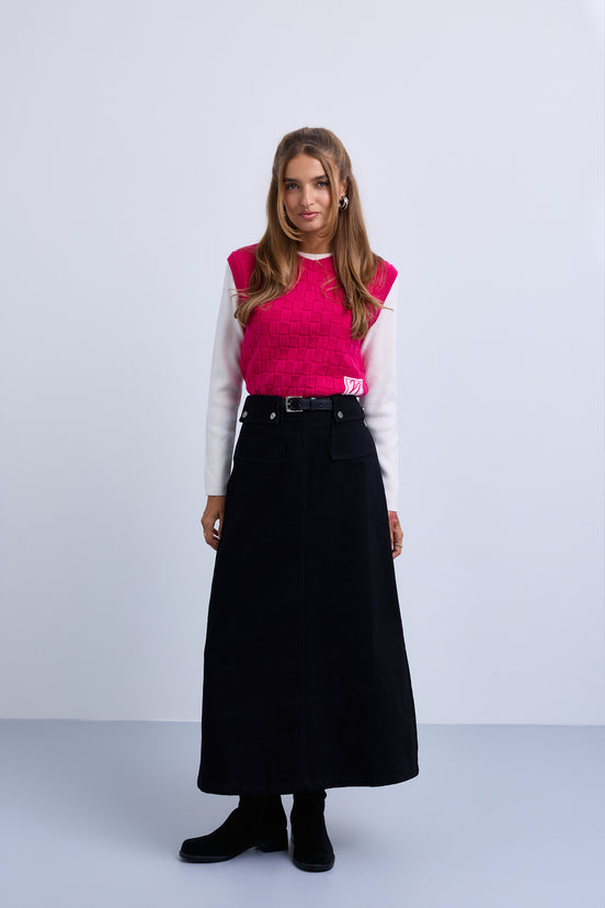 Denim Maxi Skirt with Feature Pockets