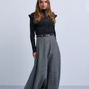 Aline Tweed Maxi Skirt with Hardware Clasp Belt