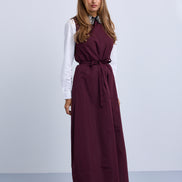 Taffeta Maxi Dress with Embellished Collar and Free Tie Belt