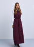 Taffeta Maxi Dress with Embellished Collar and Free Tie Belt - Burgundy