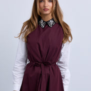 Taffeta Maxi Dress with Embellished Collar and Free Tie Belt