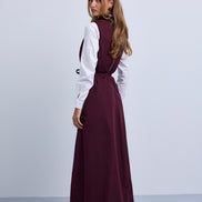 Taffeta Maxi Dress with Embellished Collar and Free Tie Belt