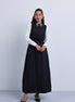 Taffeta Maxi Dress with Embellished Collar and Free Tie Belt