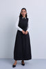 Taffeta Maxi Dress with Embellished Collar and Free Tie Belt