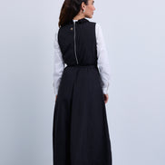 Taffeta Maxi Dress with Embellished Collar and Free Tie Belt
