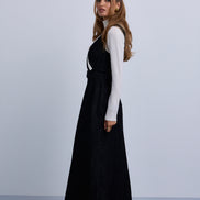V-Neck Belted Denim Dress with NNN Tape Shoulders