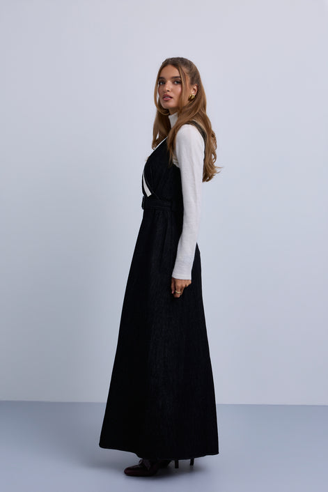 V-Neck Belted Denim Dress with NNN Tape Shoulders
