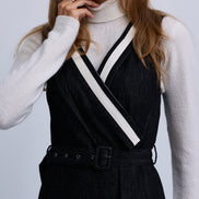 V-Neck Belted Denim Dress with NNN Tape Shoulders