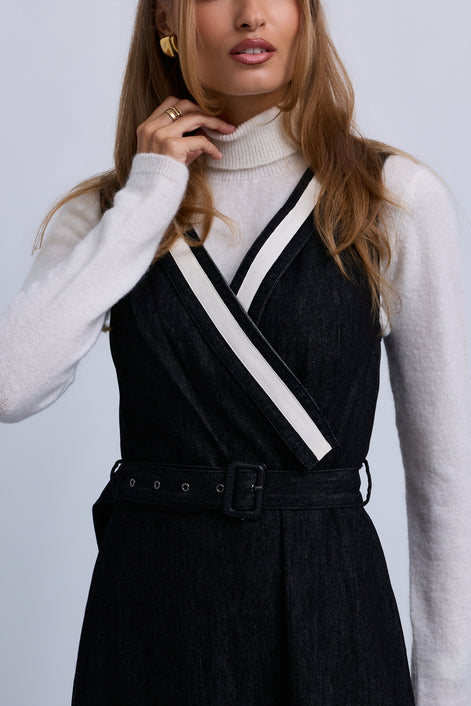 V-Neck Belted Denim Dress with NNN Tape Shoulders