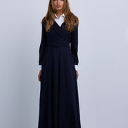 Pinstripe Wrap Dress with Collar Insert
