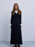 Pinstripe Wrap Dress with Collar Insert
