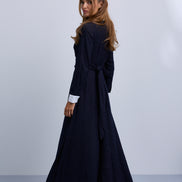 Pinstripe Wrap Dress with Collar Insert