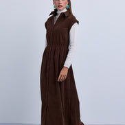 Dropped Shoulder Contrast Gathered Waistband Sleeveless Maxi Dress