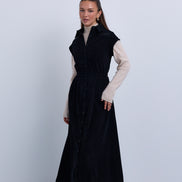 Dropped Shoulder Contrast Gathered Waistband Sleeveless Maxi Dress