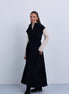 Dropped Shoulder Contrast Gathered Waistband Sleeveless Maxi Dress