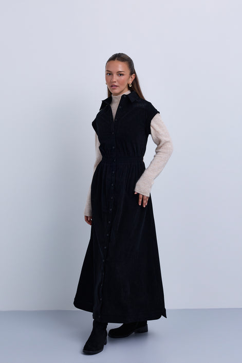 Dropped Shoulder Contrast Gathered Waistband Sleeveless Maxi Dress