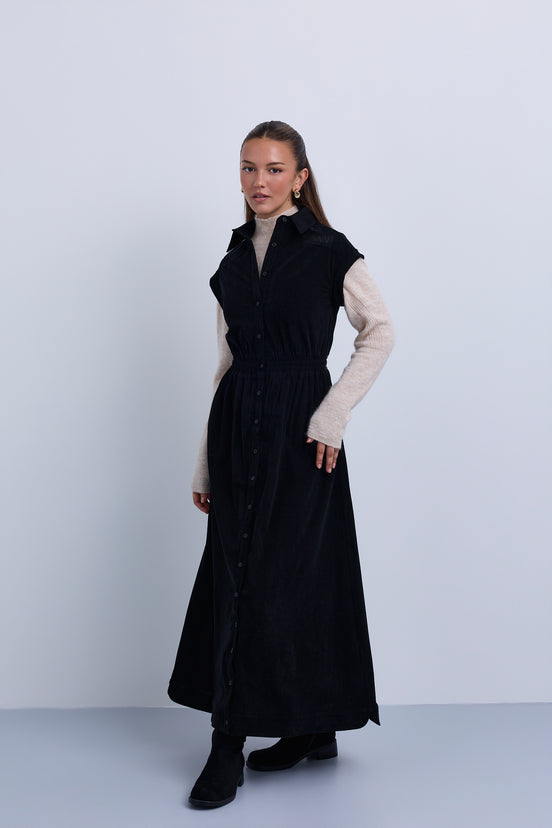 Dropped Shoulder Contrast Gathered Waistband Sleeveless Maxi Dress