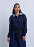 Denim Collar Sweatshirt with Knitted Crossbody