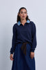 Denim Collar Sweatshirt with Knitted Crossbody