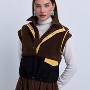Sleeveless Sheepskin Henley Top with Toggle Waist