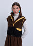 Sleeveless Sheepskin Henley Top with Toggle Waist
