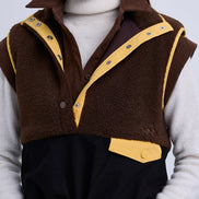 Sleeveless Sheepskin Henley Top with Toggle Waist